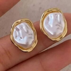 White Baroque Pearl Earrings Post Back